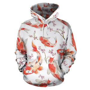 Watercolor Koi Fish Carp Fish Pattern Men Women Pullover Hoodie