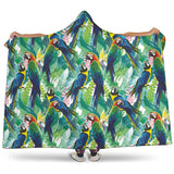 Colorful Parrot Exotic Flower Leaves Hooded Blanket