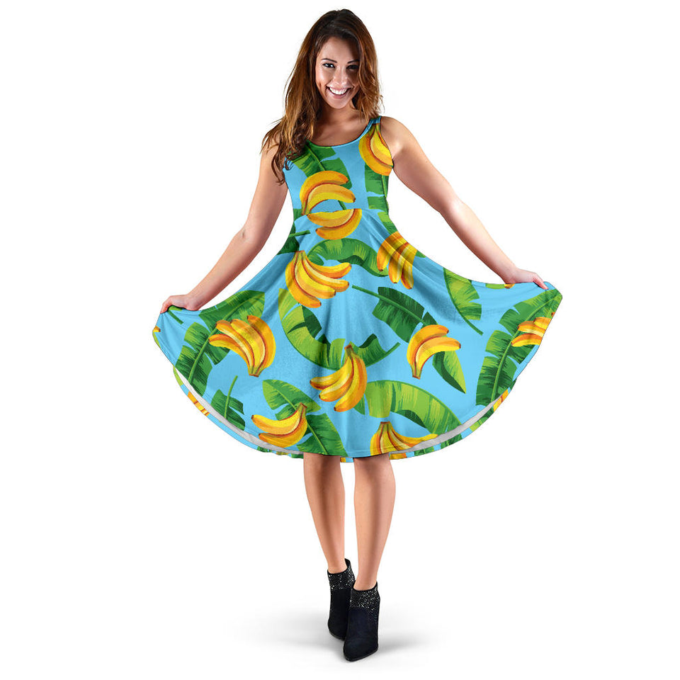 Banana Leaves Banana Design Pattern Sleeveless Midi Dress