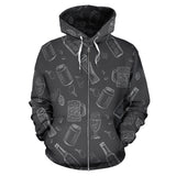 Beer Hand Drawn Pattern Zip Up Hoodie