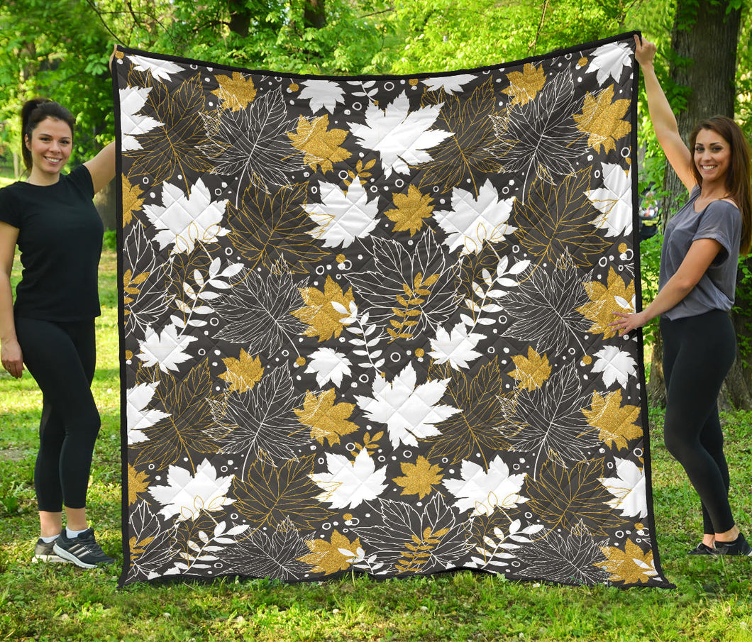 Beautiful Gold Autumn Maple Leaf Pattern Premium Quilt