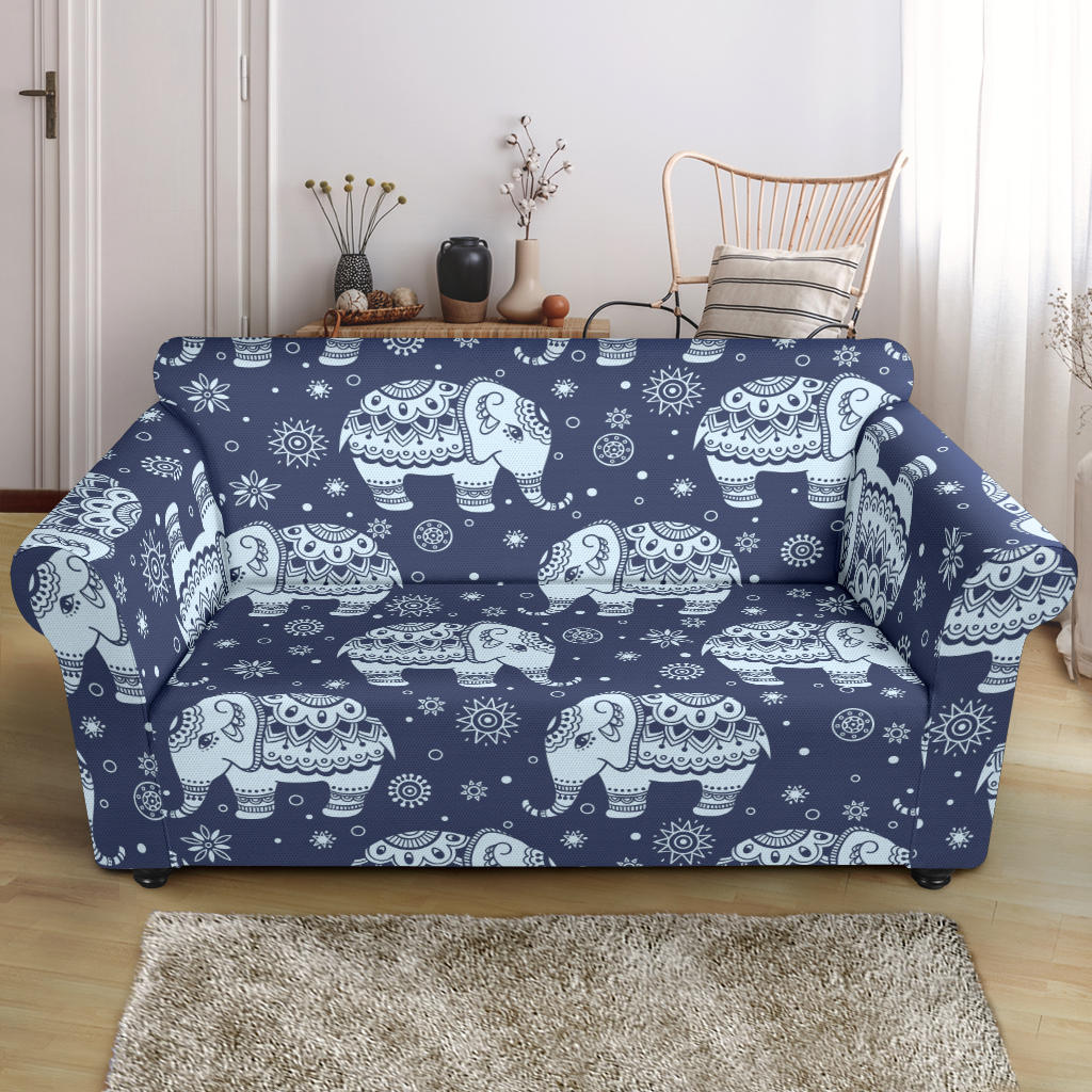 Elephant Tribal Design Pattern Loveseat Couch Slipcover