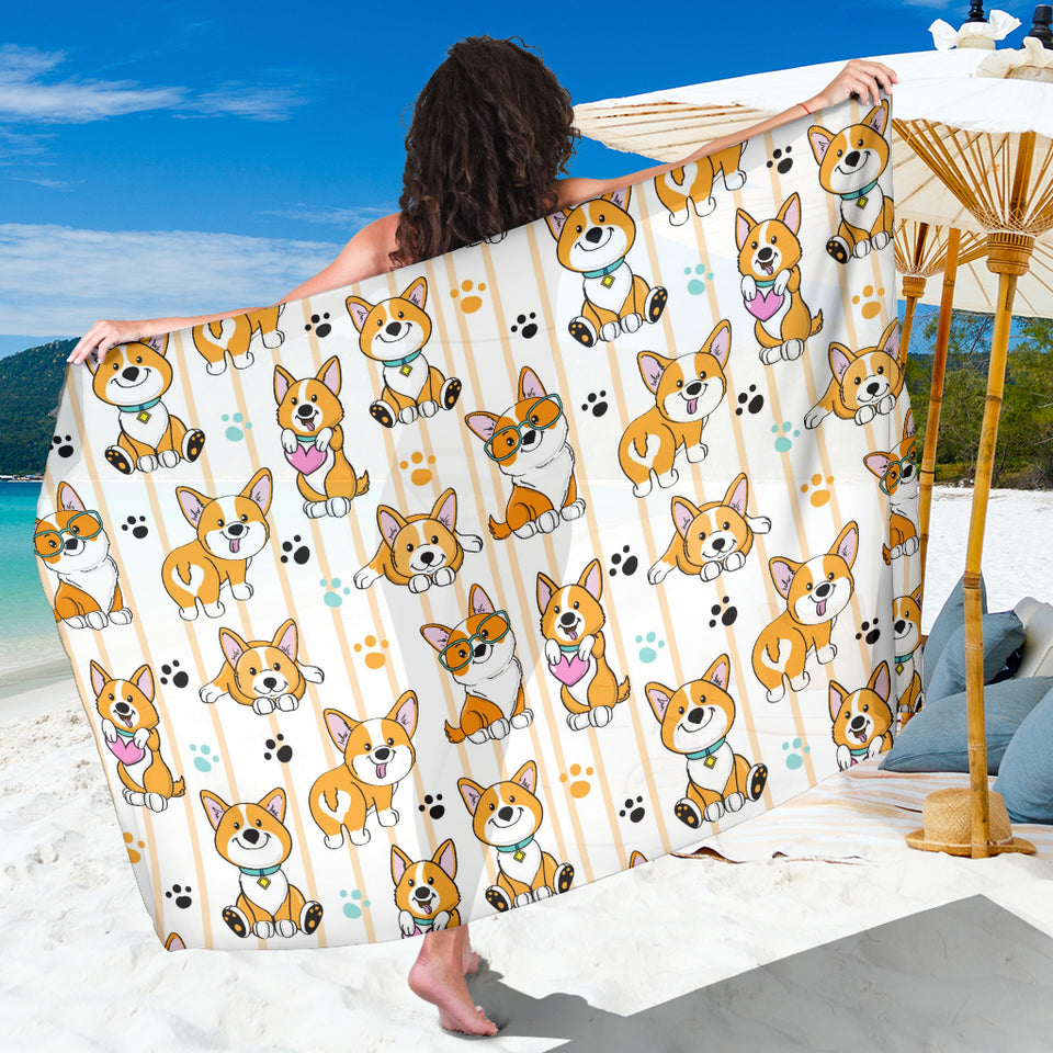 Cute Dog Corgi Striped Background Pattern Sarong