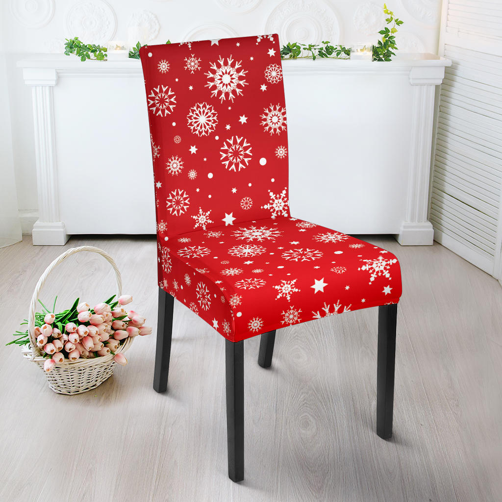 Snowflake Pattern Red Background Dining Chair Slipcover