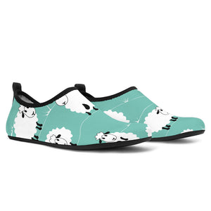 Cute Sheep Green Background Aqua Shoes