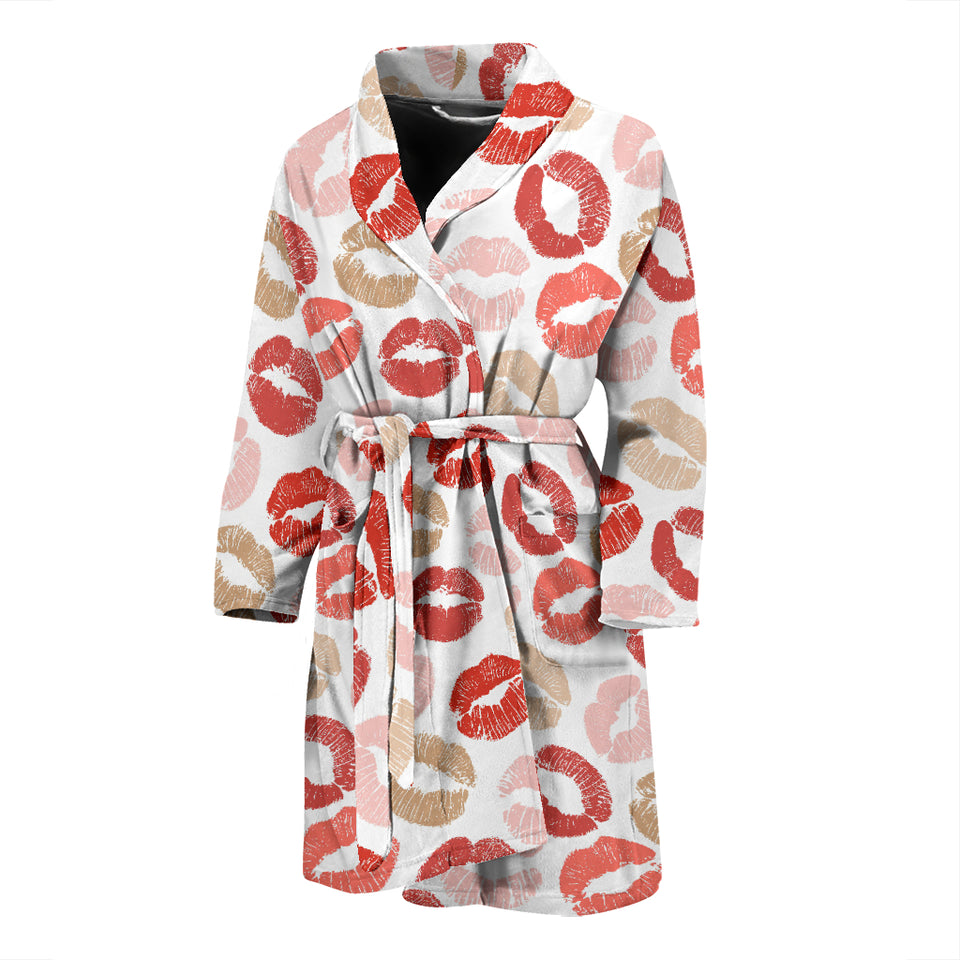 Lips Pattern Print Design 04 Men's Bathrobe