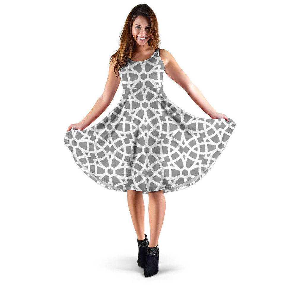Arabic Gray Pattern Sleeveless Midi Dress