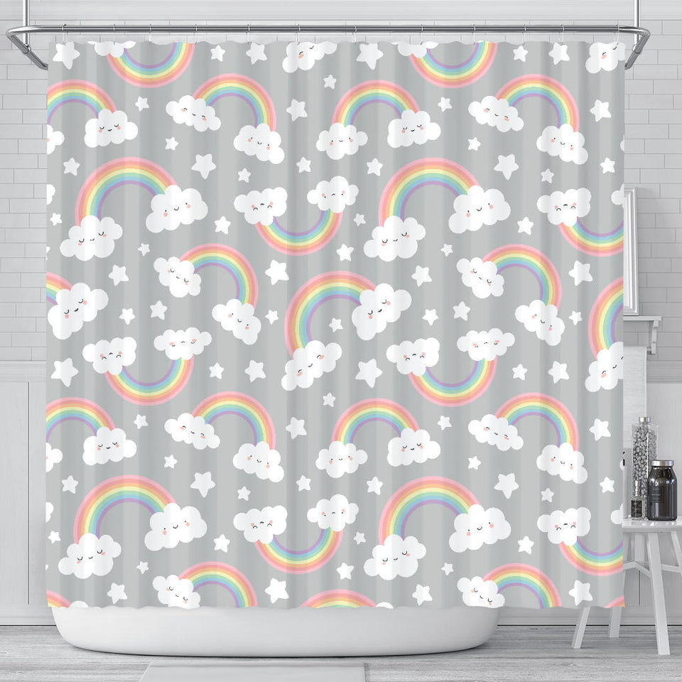 Cute Rainbow Clound Star Pattern Shower Curtain Fulfilled In US