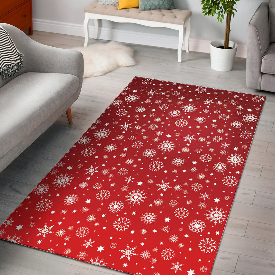 Snowflake Pattern Red Background Area Rug