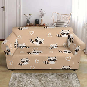 Cute Raccoon Heart Pattern Loveseat Couch Slipcover