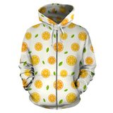 Oranges Leaves Pattern Zip Up Hoodie