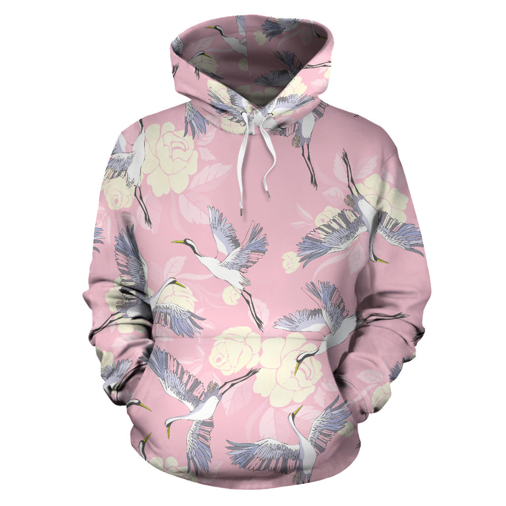 Japanese Crane Rose Pattern Men Women Pullover Hoodie