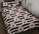 Donuts pink icing striped pattern Quilt Bed Set