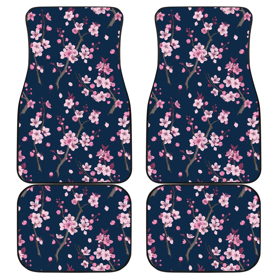 Pink Sakura Cherry Blossom Blue Background Front And Back Car Mats