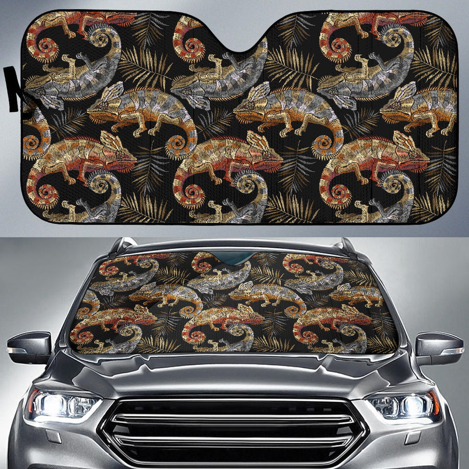 Chameleon Lizard Tropical Leaves Palm Tree Car Sun Shade