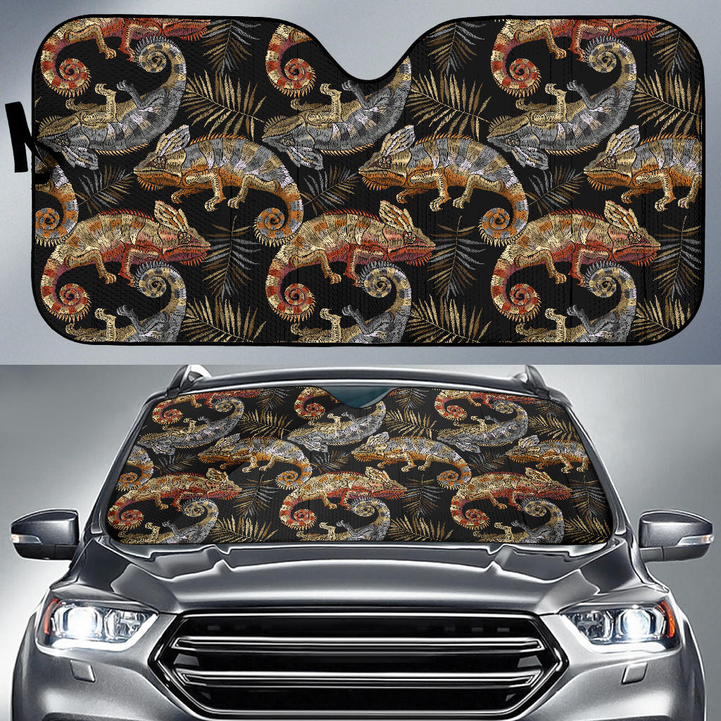 Chameleon Lizard Tropical Leaves Palm Tree Car Sun Shade