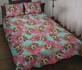 Beagle muzzles turquoise paint splashes pink pattern Quilt Bed Set