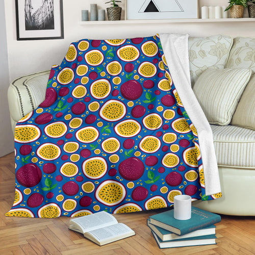 Passion Fruit Blue Background Premium Blanket