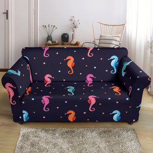 Watercolor Colorful Seahorse Pattern Loveseat Couch Slipcover