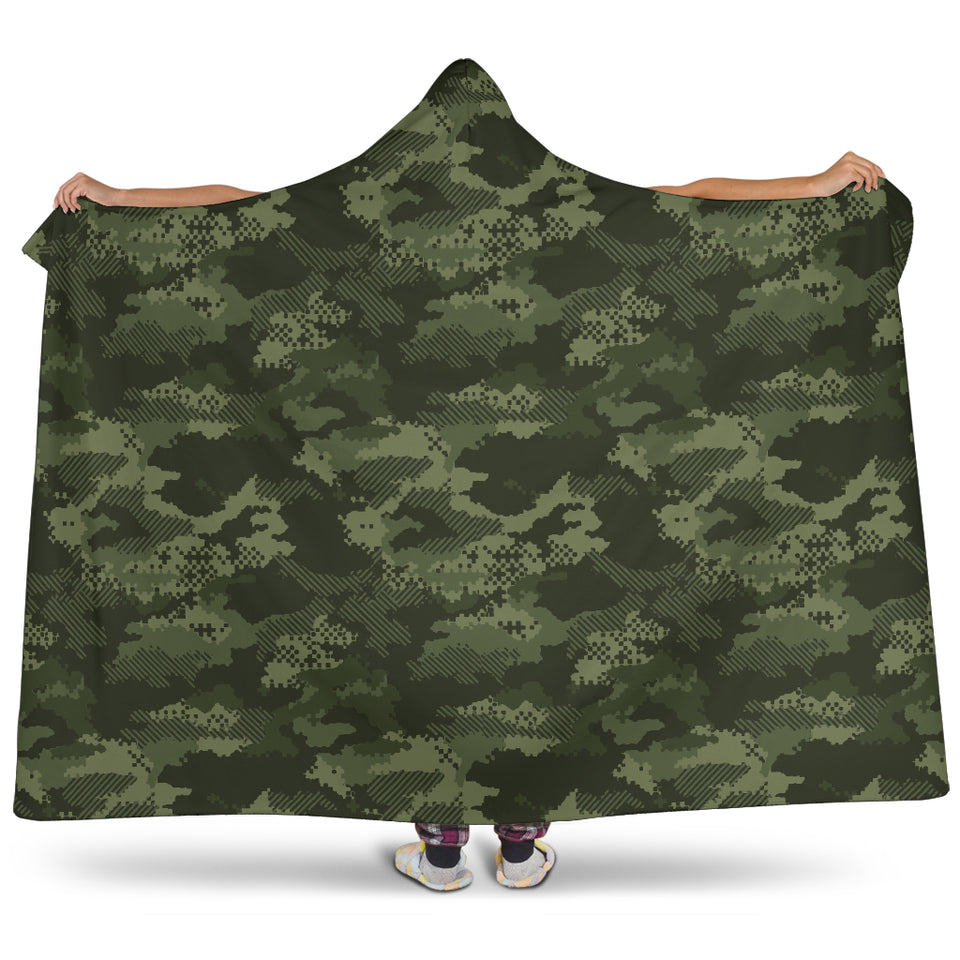Digital Green Camo Camouflage Pattern Hooded Blanket