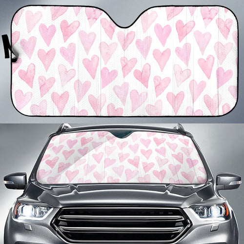 Watercolor Pink Heart Pattern Car Sun Shade