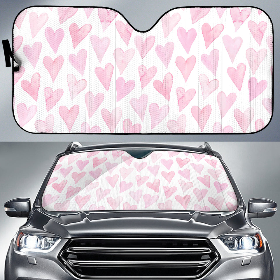 Watercolor Pink Heart Pattern Car Sun Shade