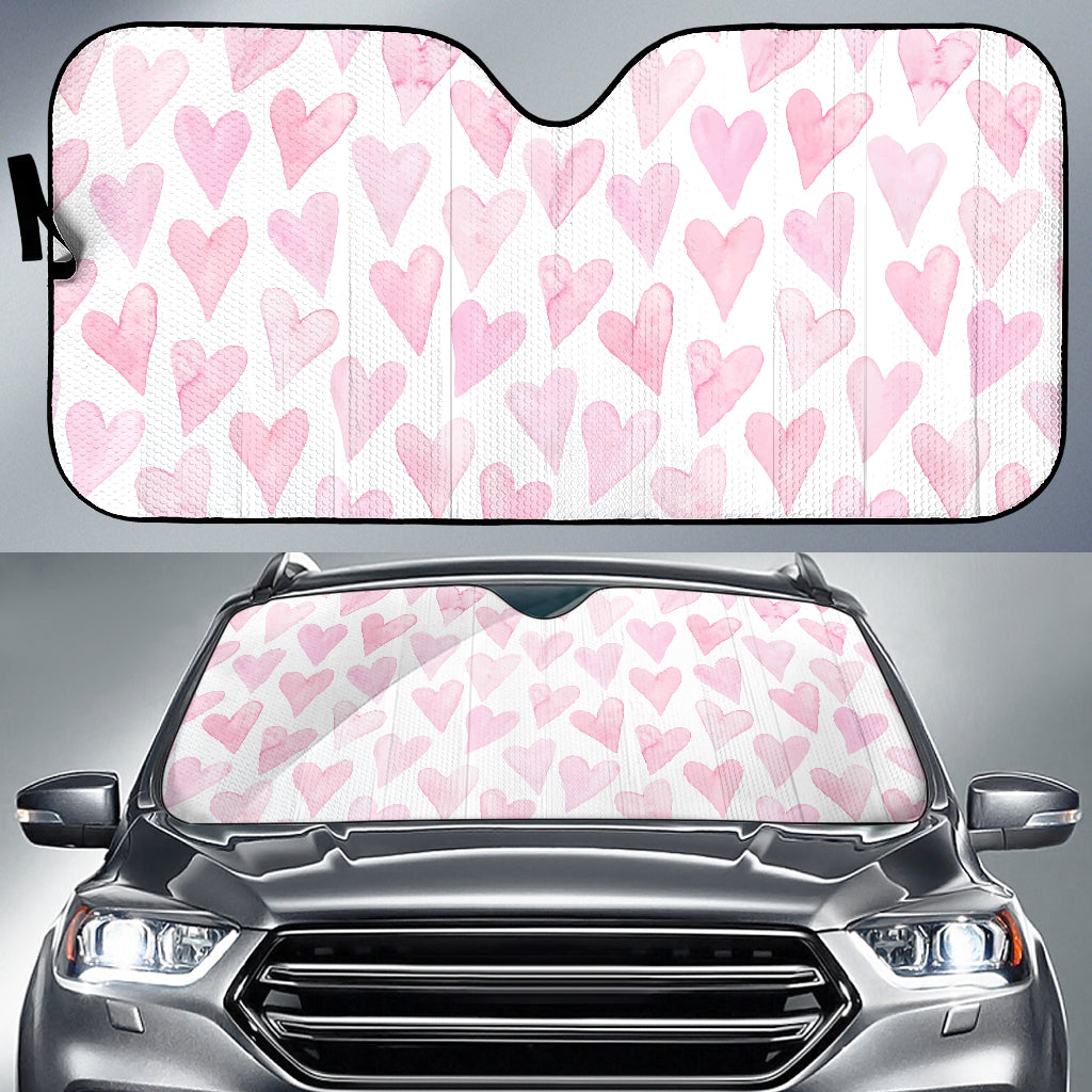 Watercolor Pink Heart Pattern Car Sun Shade