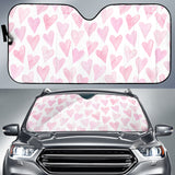 Watercolor Pink Heart Pattern Car Sun Shade