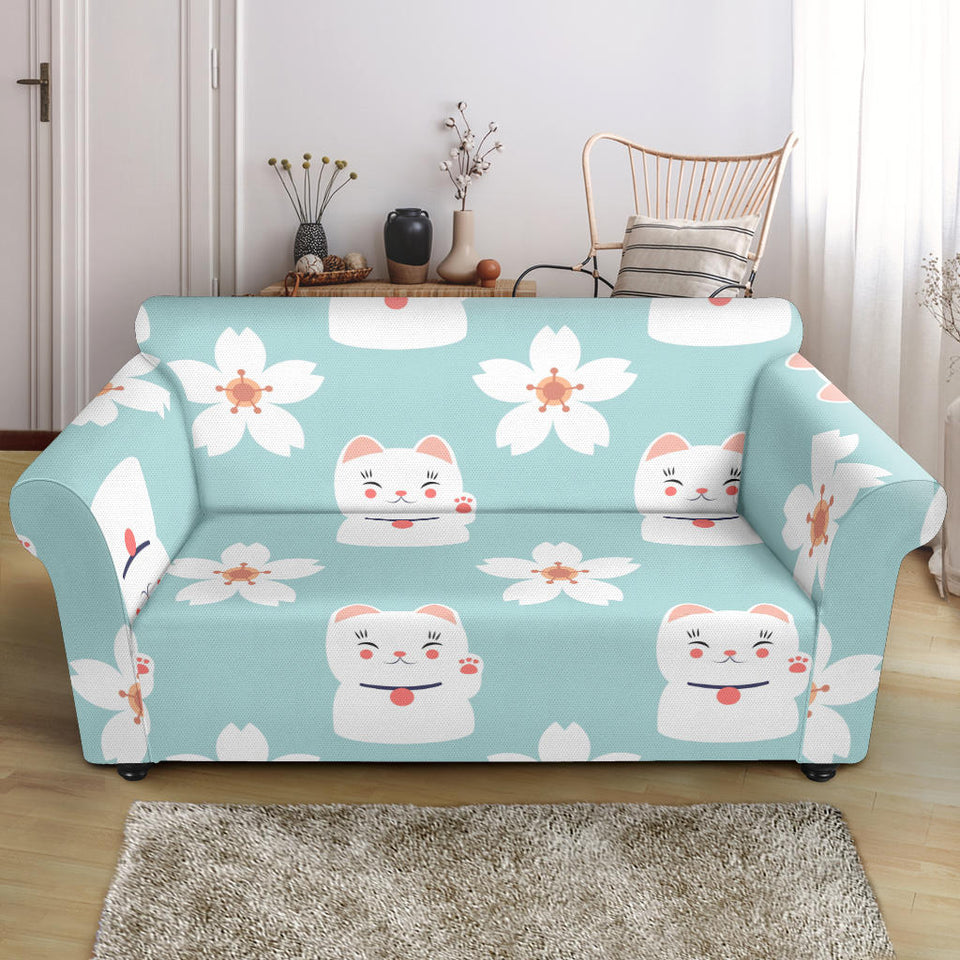 Maneki Neko Lucky Cat Sakura Loveseat Couch Slipcover