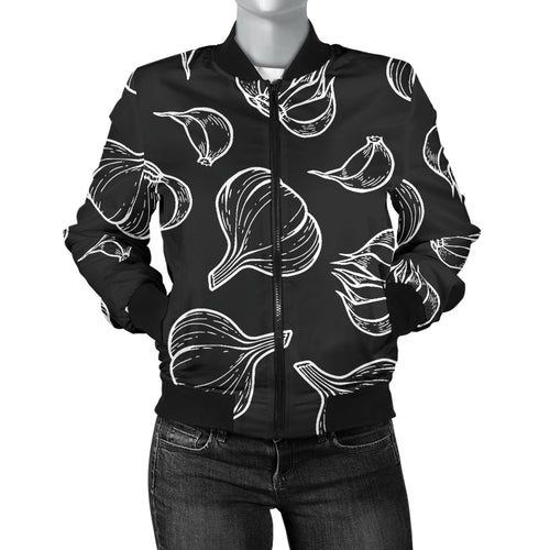 Garlic Pattern Black Background Women'S Bomber Jacket