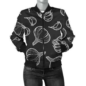 Garlic Pattern Black Background Women'S Bomber Jacket