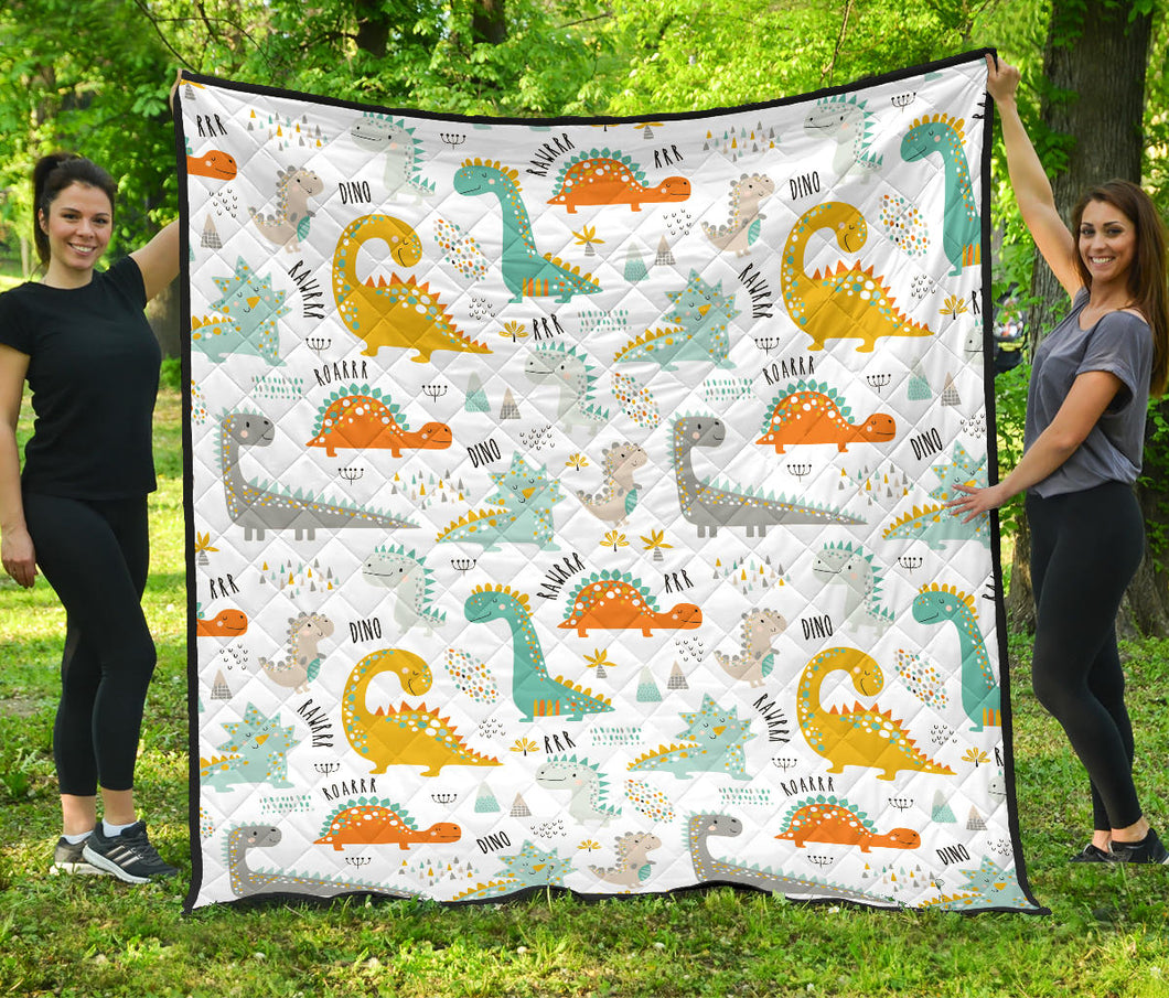 Cute Funny Kids Dinosaurs Pattern Premium Quilt
