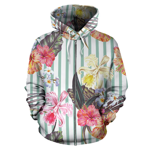 Colorful Orchid Flower Pattern Zip Up Hoodie