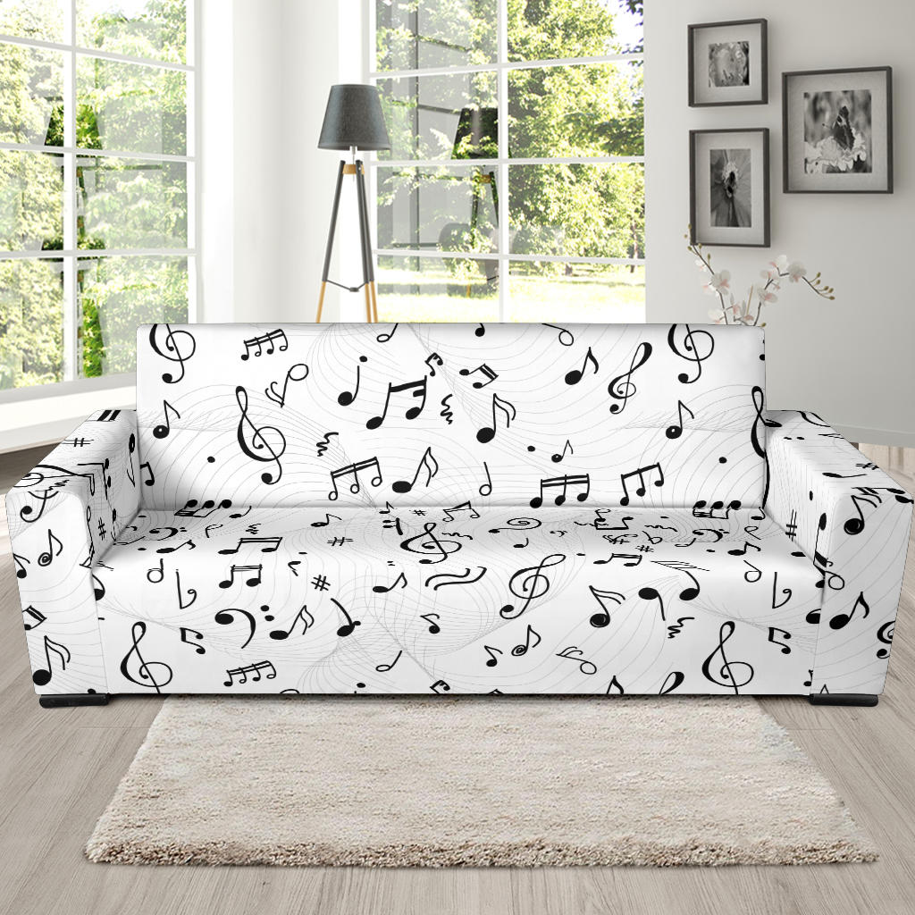 Music Notes Pattern Print Design 04 Sofa Slipcover