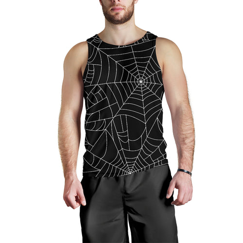 Spider web pattern Black background white cobweb Men Tank Top
