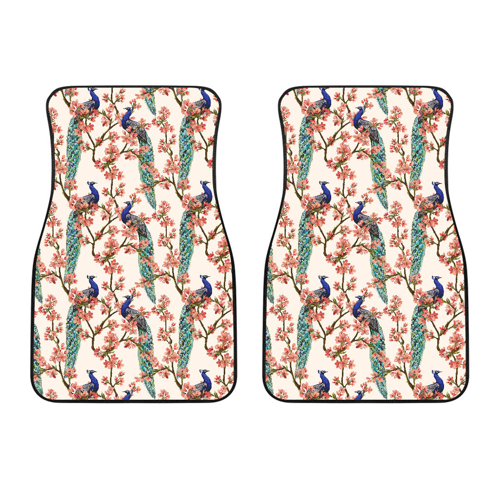 Peacock Tropical Flower Pattern Front Car Mats