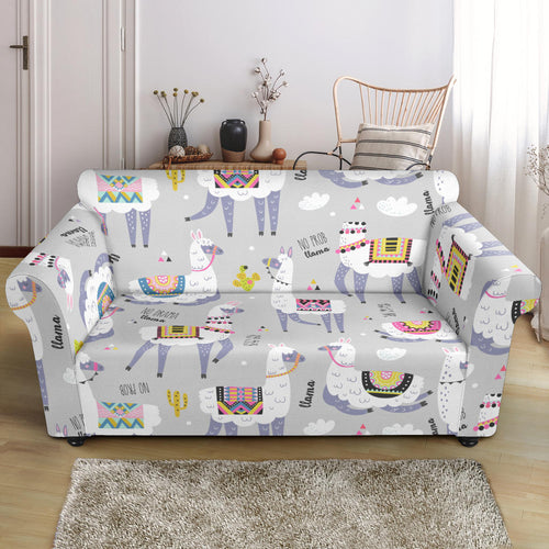 Cute Llama Alpaca Pattern Loveseat Couch Slipcover