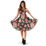 Christmas Gingerbread Cookie Pattern Sleeveless Midi Dress
