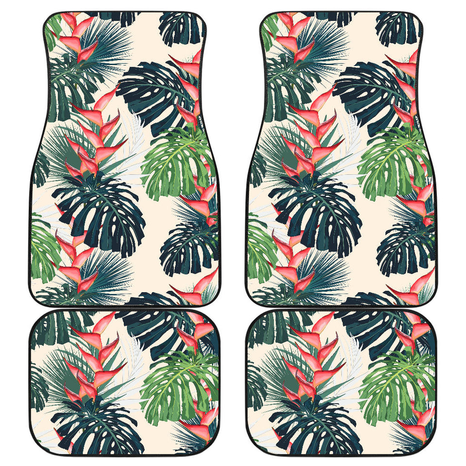 Heliconia Flowers, Palm And Monstera Leaves Front And Back Car Mats