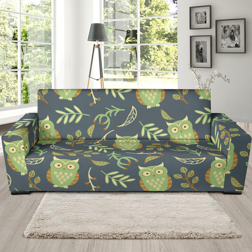 Cute Owls Leaves Pattern Sofa Slipcover