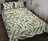 Hand drawn sketch style green Chili peppers pattern Quilt Bed Set