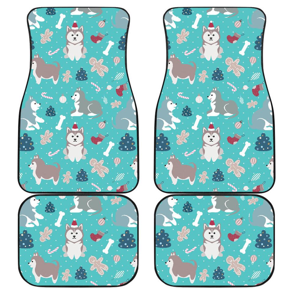 Christmas Cute Siberian Husky Puppie Pattern Front And Back Car Mats