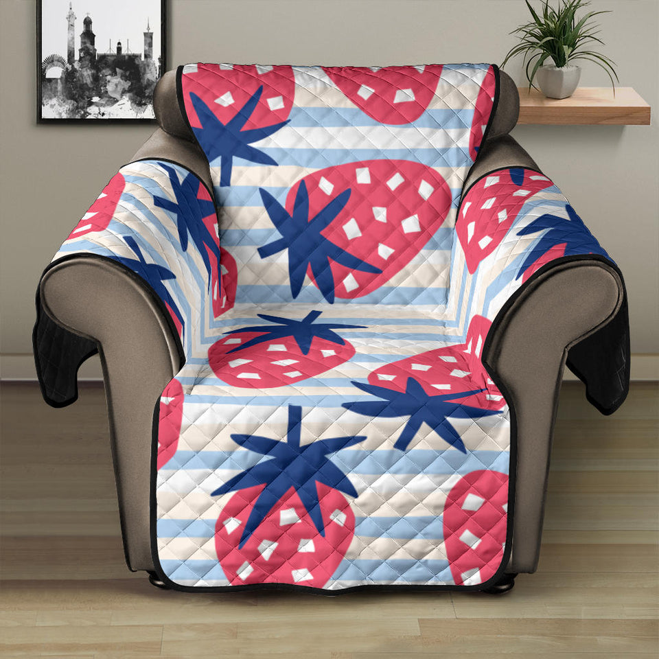 Strawberry pattern blue lines background Recliner Cover Protector