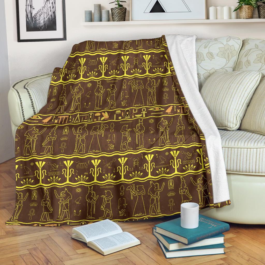Egypt Hieroglyphics Pattern Print Design 03 Premium Blanket