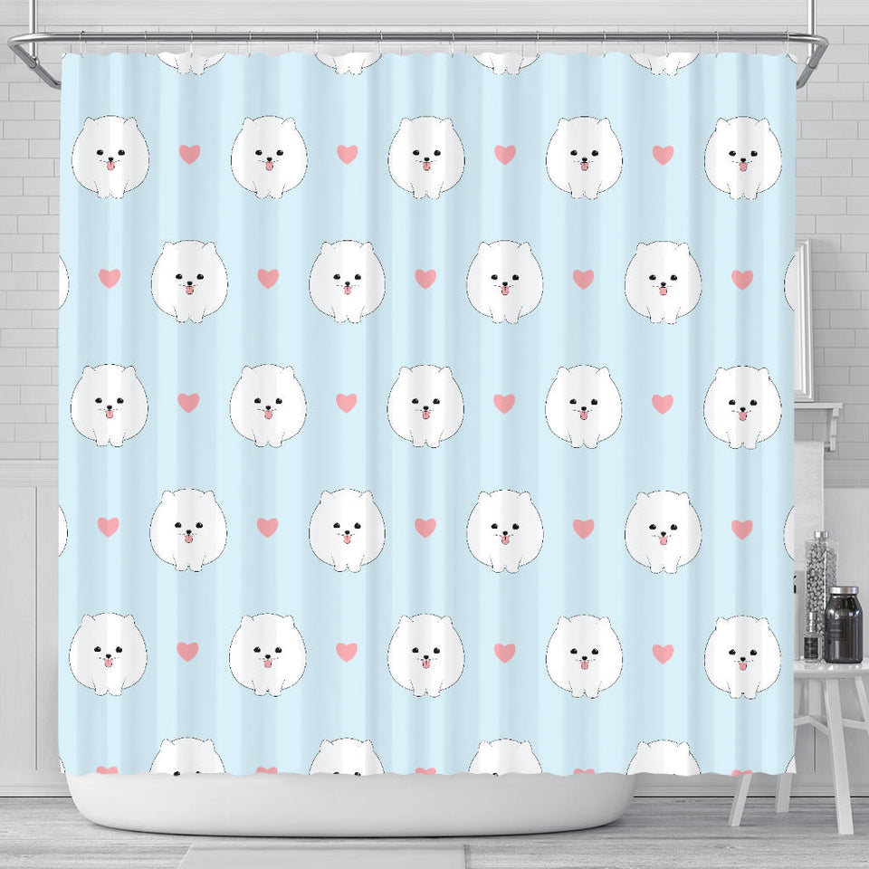 White Cute Pomeranian Pattern Shower Curtain Fulfilled In US