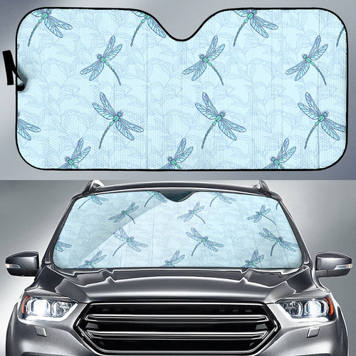 Dragonfly Pattern Blue Background Car Sun Shade