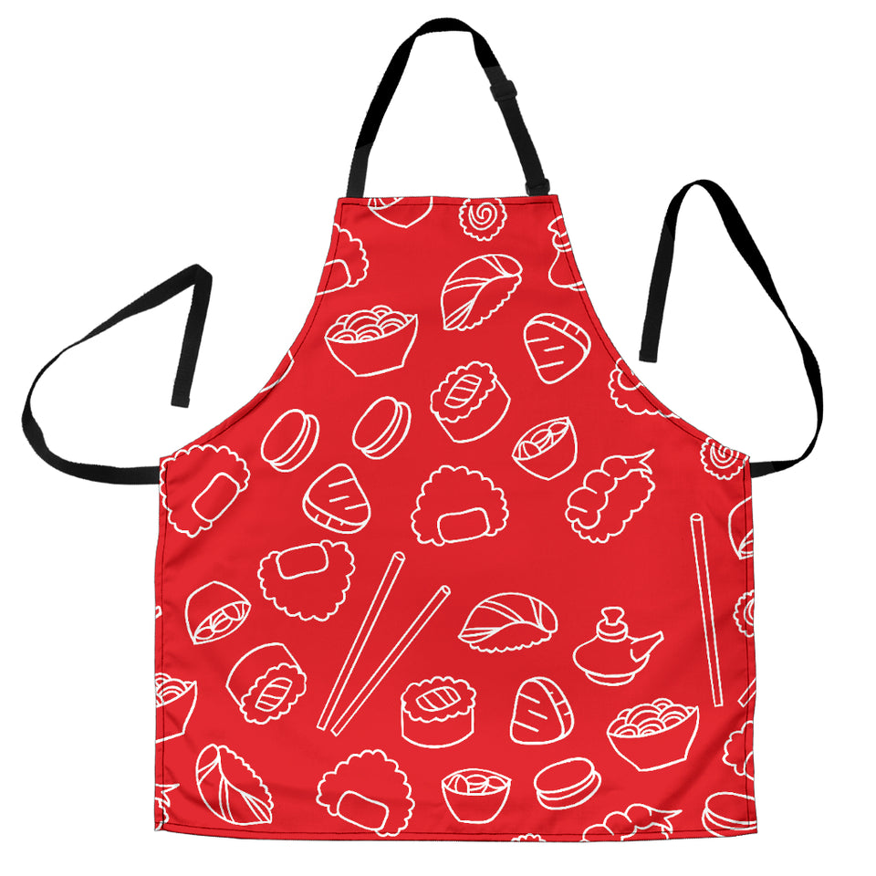 Sushi Pattern Red Background Adjustable Apron