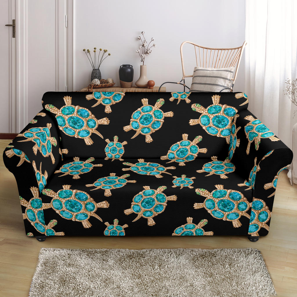 Sea Turtle Blue Stone Pattern Loveseat Couch Slipcover