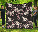 Japanese Crane Pink Sakura Pattern Premium Quilt