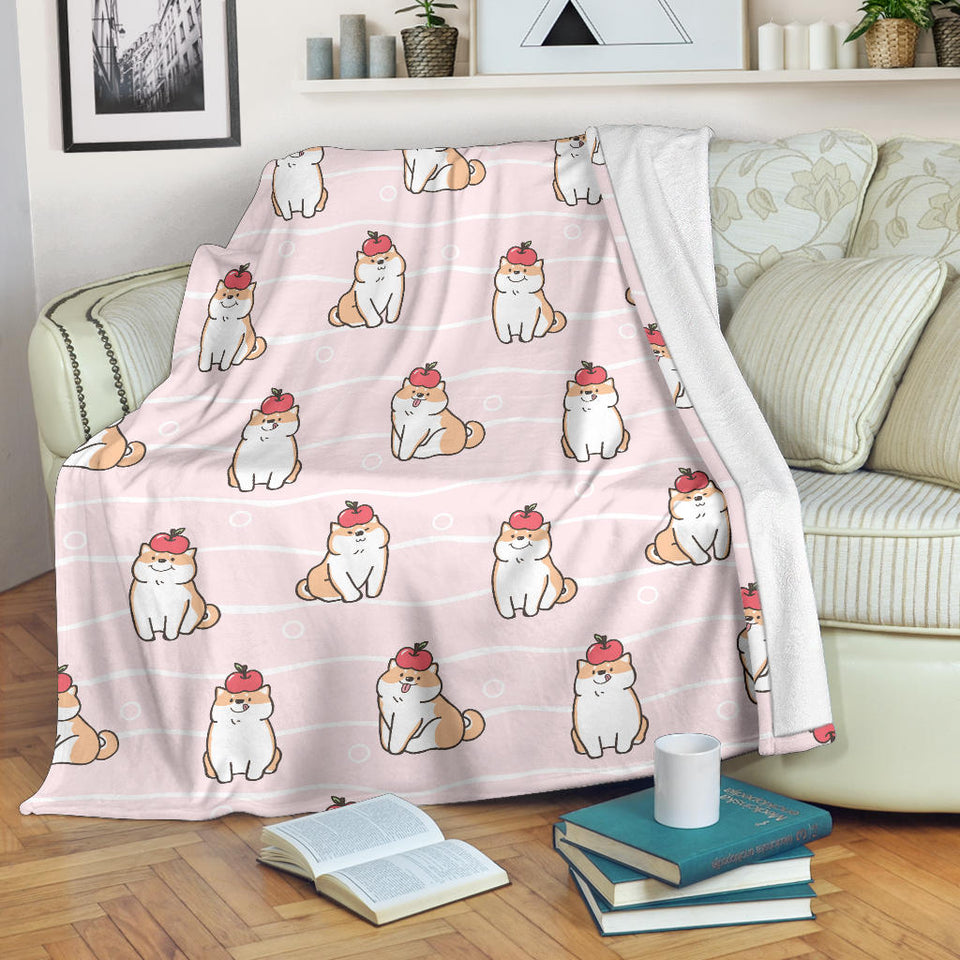 Cute Shiba Inu Dog Apple Pattern Premium Blanket